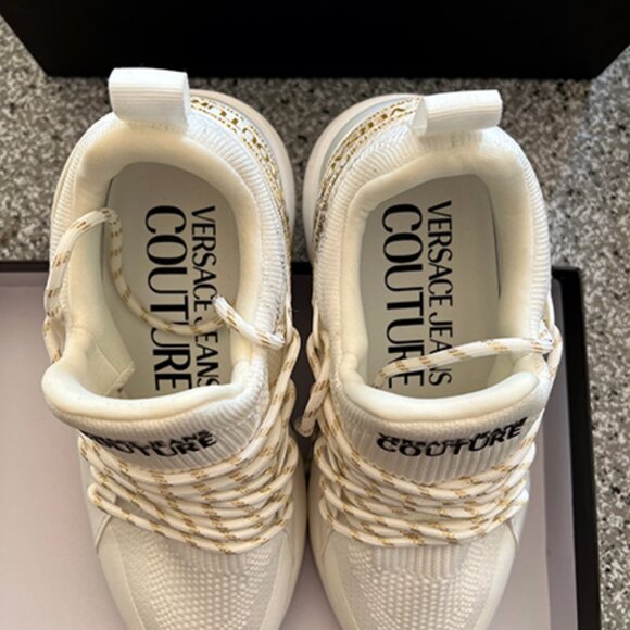 Versace Jeans Couture Women's White Low-Top Sneakers with Metallic Laces - EUC - Picture 1 of 10